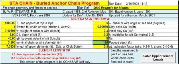 STA CHAIN, Buried anchor chain program input