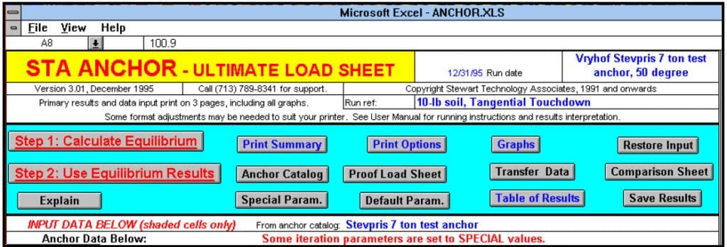 STA ANCHOR Ultimate Load Sheet